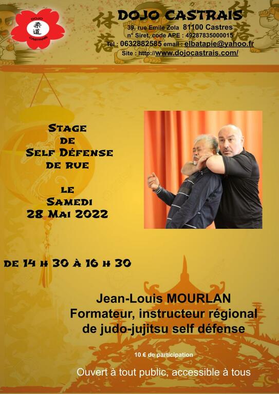 Stage de Self Défense Dirigé par Jean Louis MOURLAN Formateur, instructeur régional le 28 Mai 2022