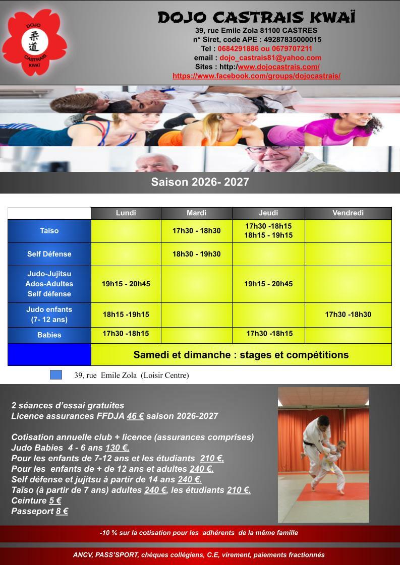 Tarifs et horaires 2026-2027