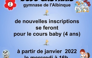 Nouvelle inscription cours baby janvier 2022