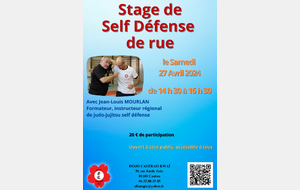 Inscription au stage de Self Défense de rue dirigé par Jean-Louis Mourlan le 27 Avril 2024