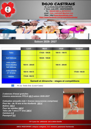 Tarifs et horaires 2026-2027