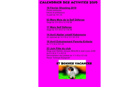 CALENDRIER ACTIVITÉS  2019