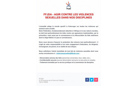  FFJDA - AGIR CONTRE LES VIOLENCES SEXUELLES DANS NOS DISCIPLINES  