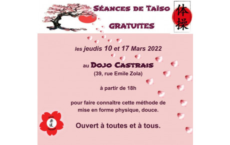 Cours de Taîso gratuits les jeudis 10 et 17 Mars 2022