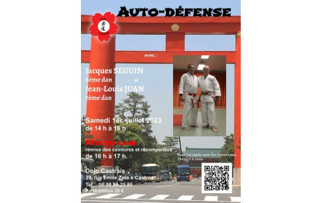 Stage d'auto défense avec Jacques SEGUIN 8ème Dan et Jean-Louis JUAN 7ème Dan et fête du club avec remises des ceintures et de récompenses. (Photos associées)