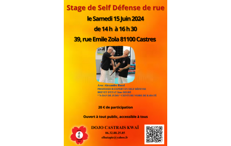 Stage de Self Défense de rue dirigé par Alexandre Rucel (spécial défense sur arme blanche)